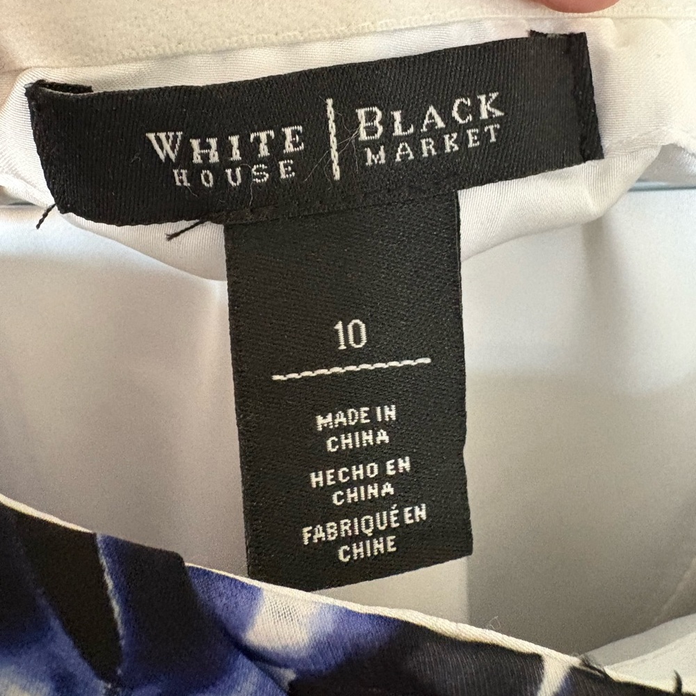 White House Black Market Strapless Floral Peplum Top in Black, Blue & White - Picture 4 of 4